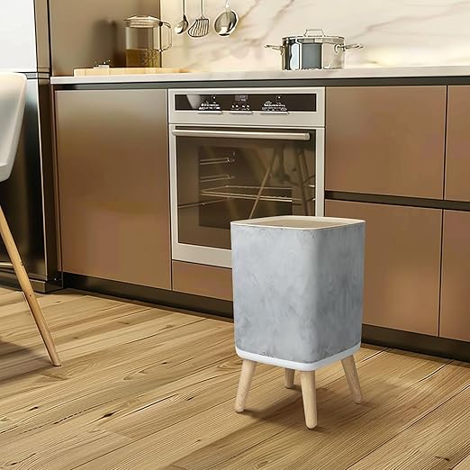 Small Trash Can with Lid watercolor art Old paper White stone surface Stucco Wall Watercolour Wastebasket with Press Cover Dog Proof Garbage Can Waste Bin for Kitchen Bathroom Nursery 2.6 Gallon