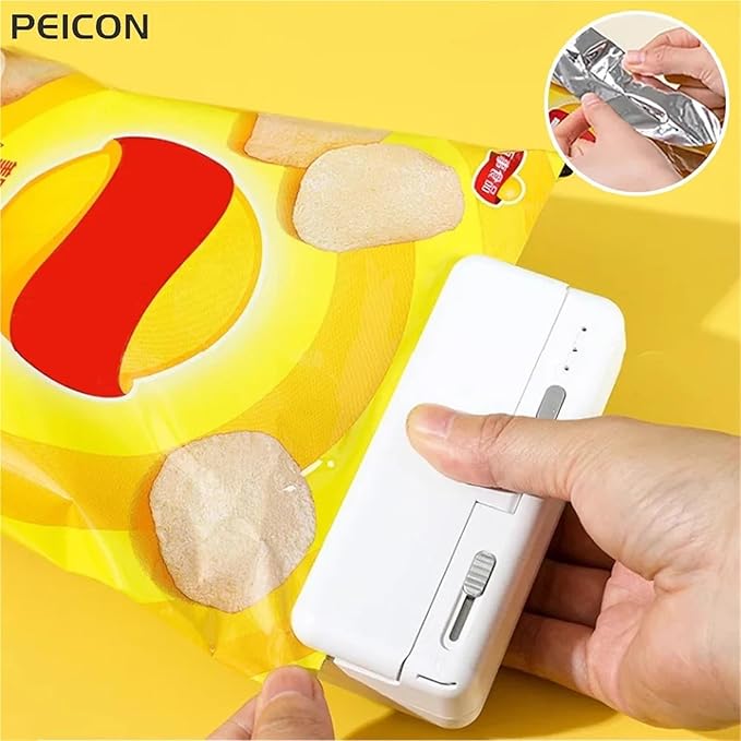 Vacuum Sealer Machine, Mini Plastic Bag Sealer Heat Sealing Machine Food Packaging Bags Clip Handheld Rechargeable for Food(Black)