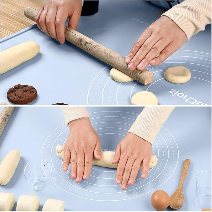 Silicone Pastry Mat 24"*16" Extra Thick Non Stick Baking Mat Food Grade Silicone Dough Rolling Bake Mat with Edge Heightening Blue