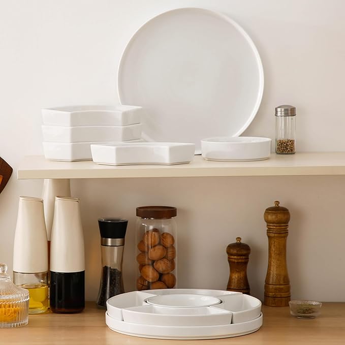 MALACASA Porcelain Divided Serving Dishes, Appetizers Tray, Serving Tray for Party - Perfect for Chips and Dip, Fruit, Veggies, Candy and Snacks, Divided Serving Platter, Relish Tray, White