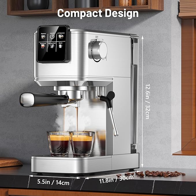 KEENSTAR 20Bar Espresso Machine with Hot & Rapid Cold Brew, Stainless Steel Coffee Makers, Espresso Maker with Milk Frother Steam Wand, Touch Screen with Water Tank for Latte, Cappuccino, Gift