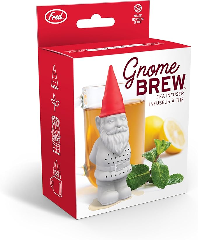 Genuine Fred GNOME BREW Tea Infuser, Cute Garden Gnome Design- For Loose Leaf Tea, Flexible, Easy to Clean Silicone, Fun Gift for Tea Lovers, Clever Kitchen Gadget