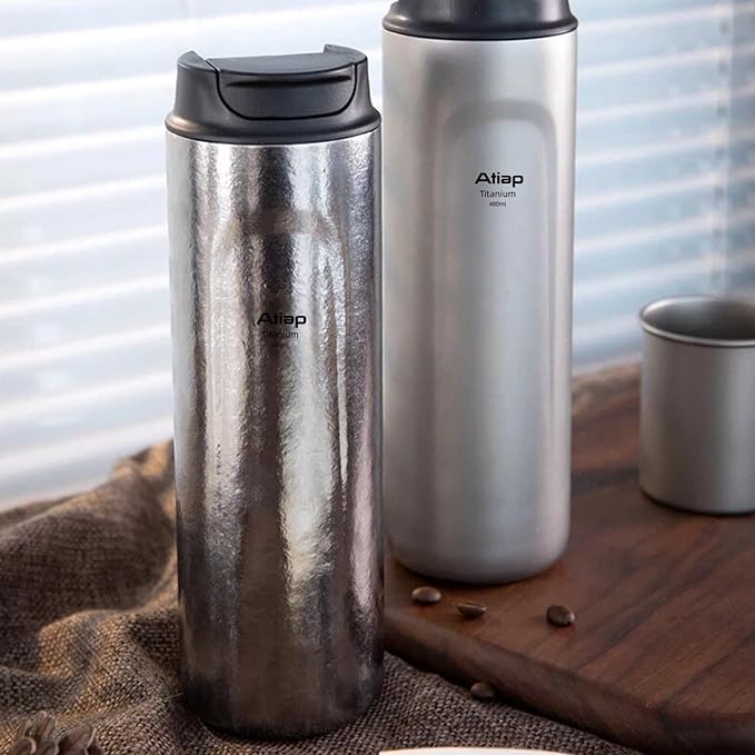 Titanium Water Bottle French Press Pot Milk Frother Coffee Cups Double Layer Thermal Insulation (lce flower)