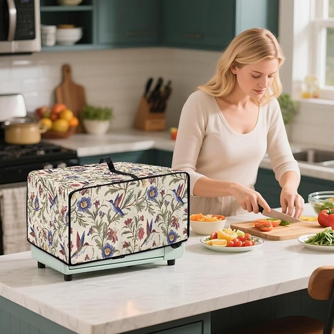 Countertop Convection Oven Cover Dust Protection Air Fryer Toaster Oven Covers for Home Kitchen Decorations 18.5 x 22.5 x 13 Inches, L, Hummingbird Floral Leaf