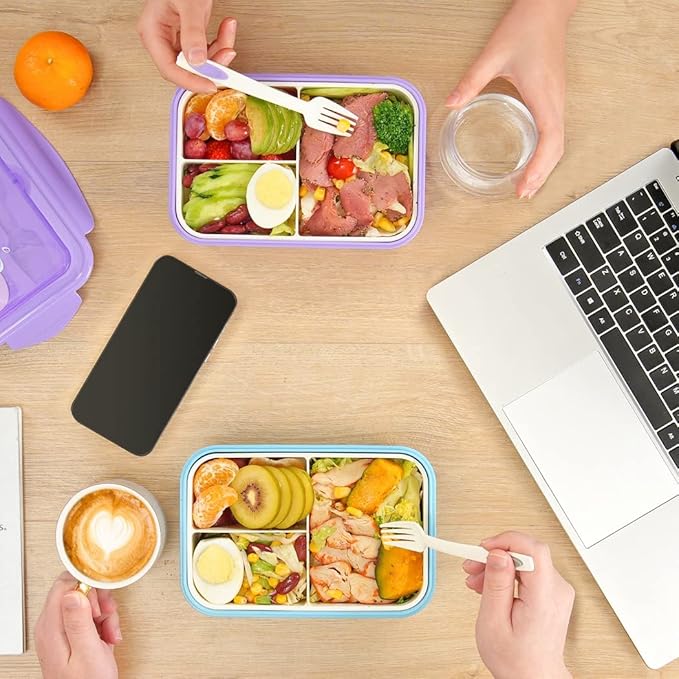 Bento Boxes for Adults - 1100 ML Bento Lunch Box Container For Kids With Spoon & Fork - Durable Perfect Size for On-the-Go Meal, BPA-Free and Food-Safe Materials(Blue)