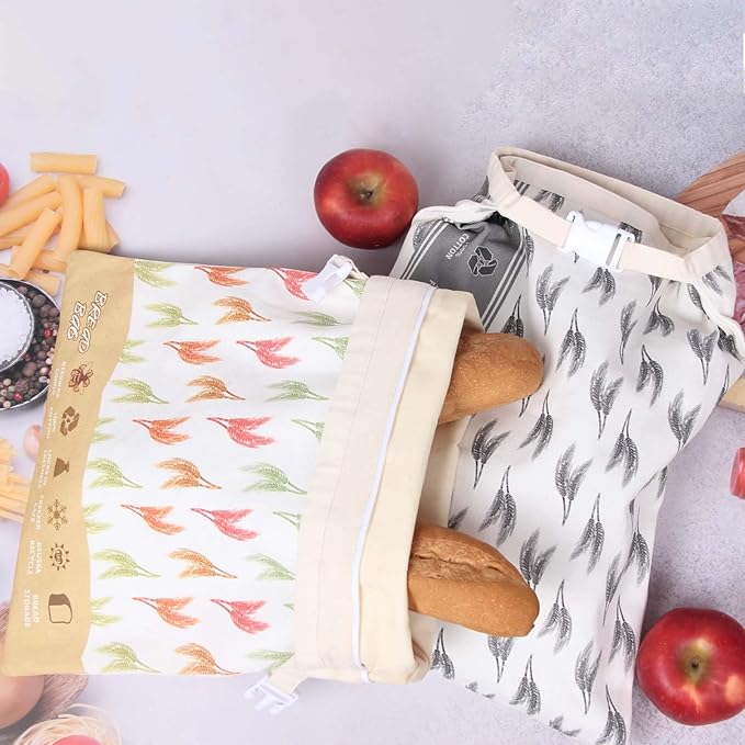 2 PCS Bread Bag - Reusable Beeswax Bread Bags,with Beeswax Lining,with Sealed Zipper Lining,Double Locking,Keep Food Fresh - Freezer Storage Bags for Baking enthusiasts Lovers