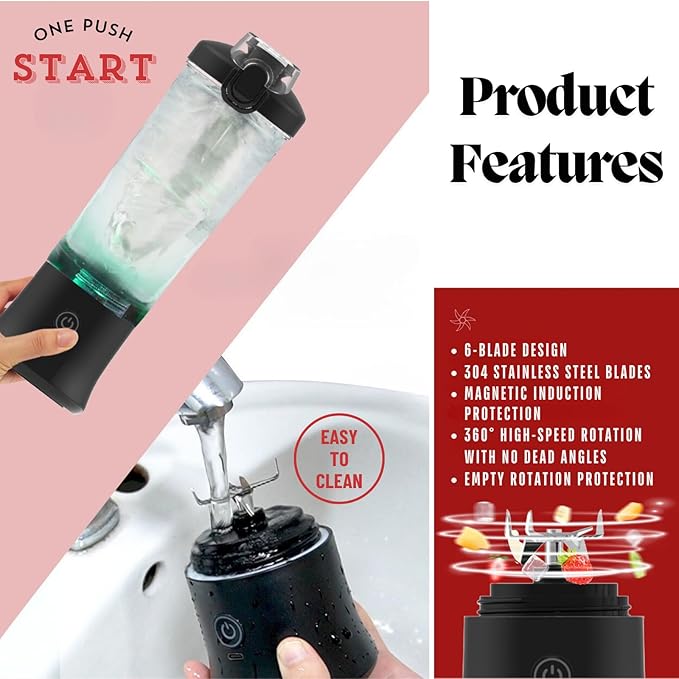 Portable Juicer Blender, 20oz/600ml Smoothie Maker with 6 Blades, USB-C Rechargeable 4000mAh Battery, Multi-Purpose Travel Blender for Smoothies, Shakes and Juices (Fluorescent Yellow)