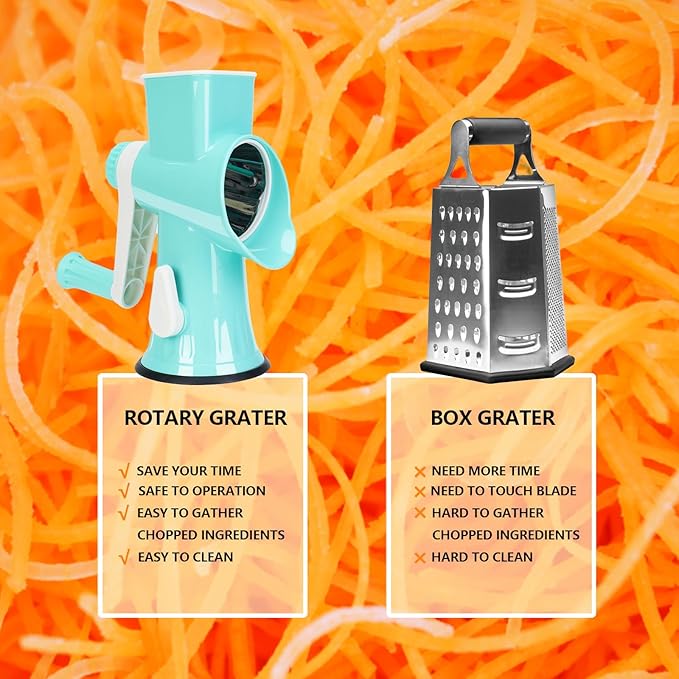 Rotary Cheese Grater with Handle-Versatile Cheese Grater Non-Slip Suction Base,Cheese Shredder & Food Slicer for Cheese,Carrots, Cucumbers,Nuts-Compact & Easy Clean Kitchen Kitchen Tool (blue)