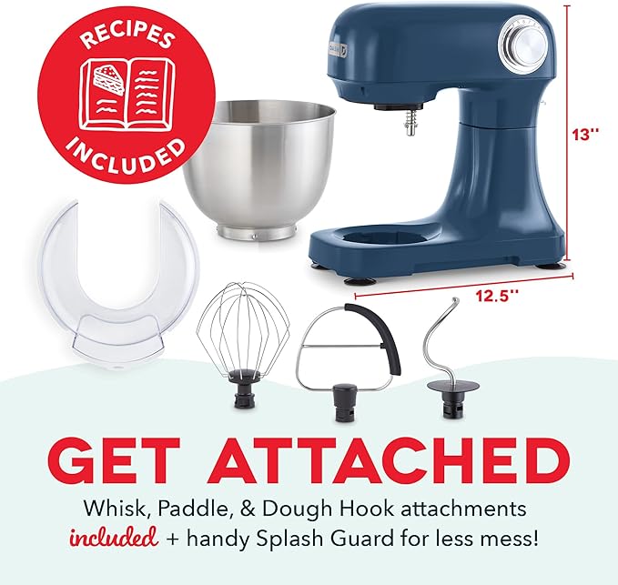 DASH Tilt-Head 3.5qt Stand Mixer 12 Speeds with Paddle, Dough Hook, and Whisk Attaachments - Navy