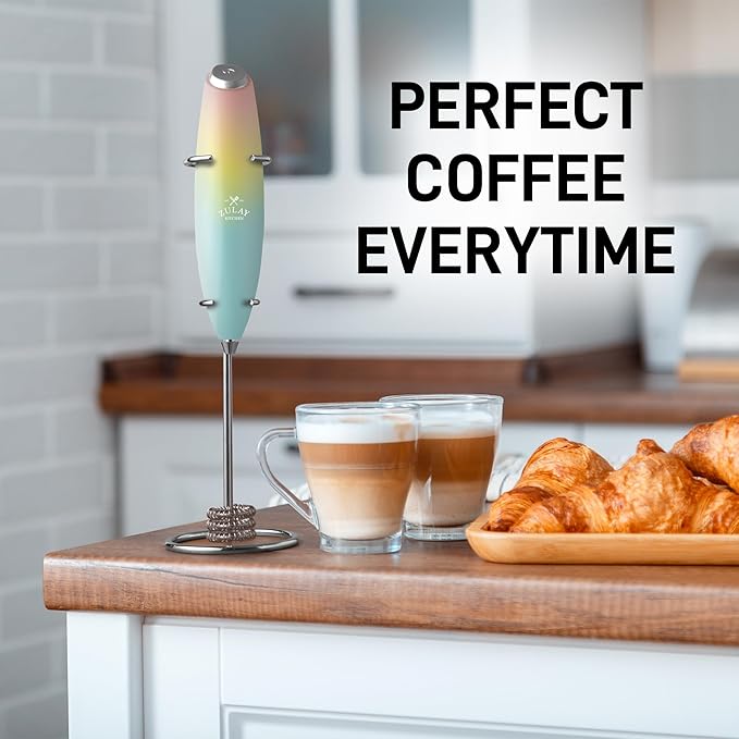 Zulay Kitchen Patented Tornado Triple Whisk Milk Frother with 4 Duracell Batteries – Handheld Foam Maker for Coffee, Lattes, Matcha & Hot Chocolate – Rich, Creamy Froth in Seconds - Nature's Sunrise