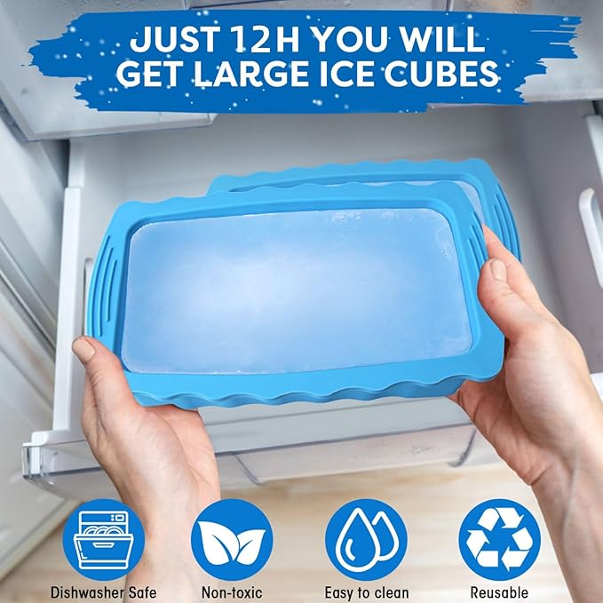Haldane 2PC Extra Large Ice Block Molds, 6LB Giant Ice Cube Molds for Plunge Lab, Ice Container for Freezer, Thickened and Reinforced Silicone Ice Tray, Cold Plunge Tub Accessories, Blue
