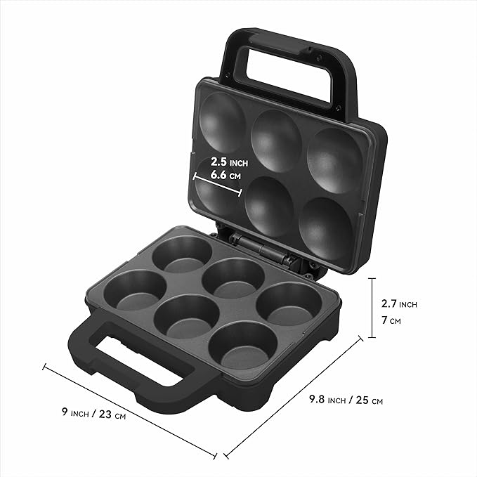 SugarWhisk 6-Count Cupcake Maker Machine, Bakes 6 X 2.5 Inch Cupcakes, Muffins, Pizza Cups, Cinnamon Buns, Cool-touch Handle, Non-stick Coating, Recipe Included, Graphite