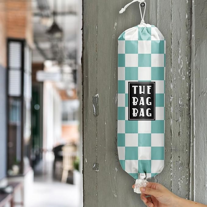 Plastic Bag Organizer, Blue And White Checkerboard Style Plastic Bag Storage,for Home Kitchen Travelling Camping Decor, use 1 Pack,Blue And White Checkerboard Pattern