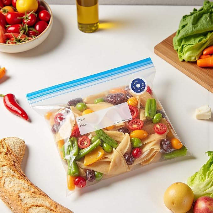 Reusable Sous Vide Bags 58Pcs BPA-Free, 1.4L Vacuum Sealer Bags for Cooking & Microwave, 50 Zipper Bags, 3 Seal Clips & 5 Cooking Clips, Heat-Resistant & Leakproof (8.5x8.5in)