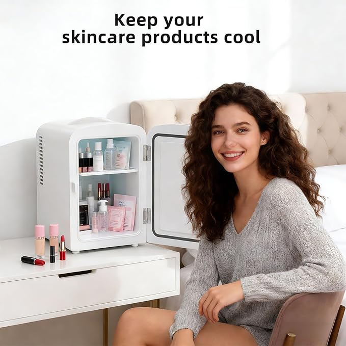 Antarctic Star 4L/6 Can Portable Mini Fridge,Personal Compact Refrigerator,Small Cooler for Food,Drinks or Skin Care, AC/DC for Bedroom, Car, Office & Dorm, White