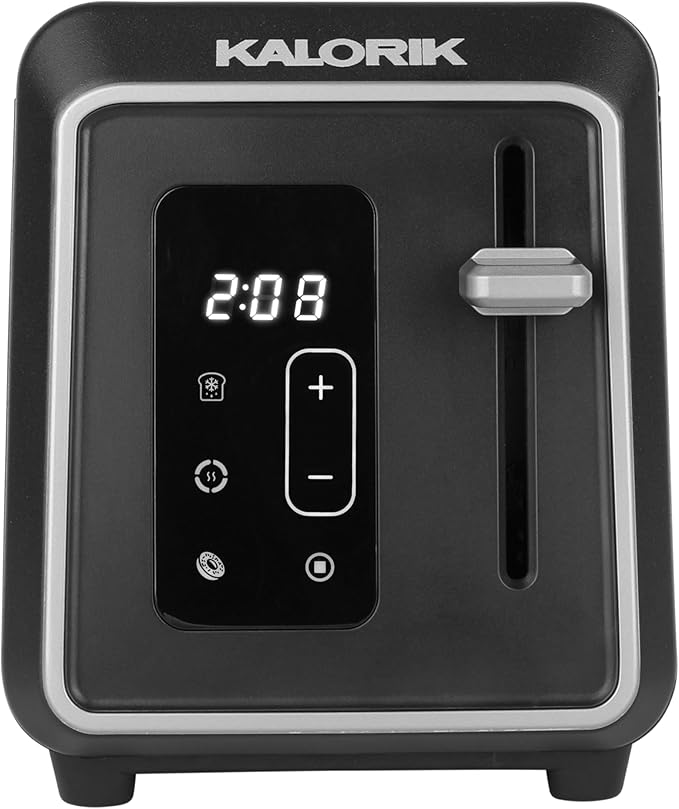 Kalorik Toaster Designer Series 2-Slice with Large LED Display and Adjustable Shade Settings, Features Digital Countdown Timer Wide Slots and High Lift Lever, 850-Watts, Black