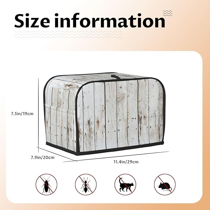 Chic White Wood Toaster Cover 2 Slice, Cute Rural Bread Machine Cover, Washable Dust-Proof Cover for Kitchen Small Appliance Cover,with Top Handle