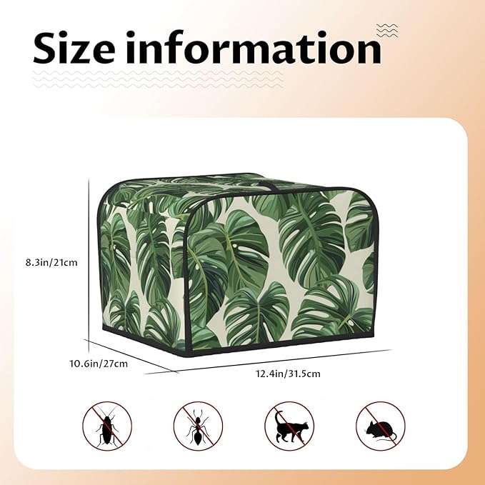 Tropical Monstera Leaf Covers for 4 Slice Toasters,Cute Country Bread Machine Cover with Handle,Washable Stain Resistant Kitchen Small Appliance Cover Dining Decor