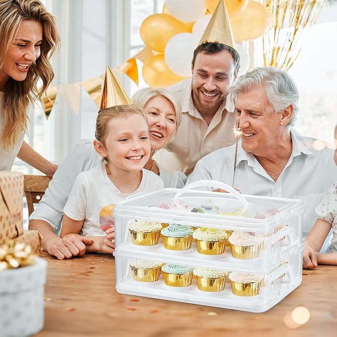 Gencywe Plastic Cupcake Carrier 24 Count, 2-Layer Cupcake Holder Carries with Lid & Handles, Cookie, Cake, Cupcake and Brownie Storage Carrier, Reusable Cupcake Box