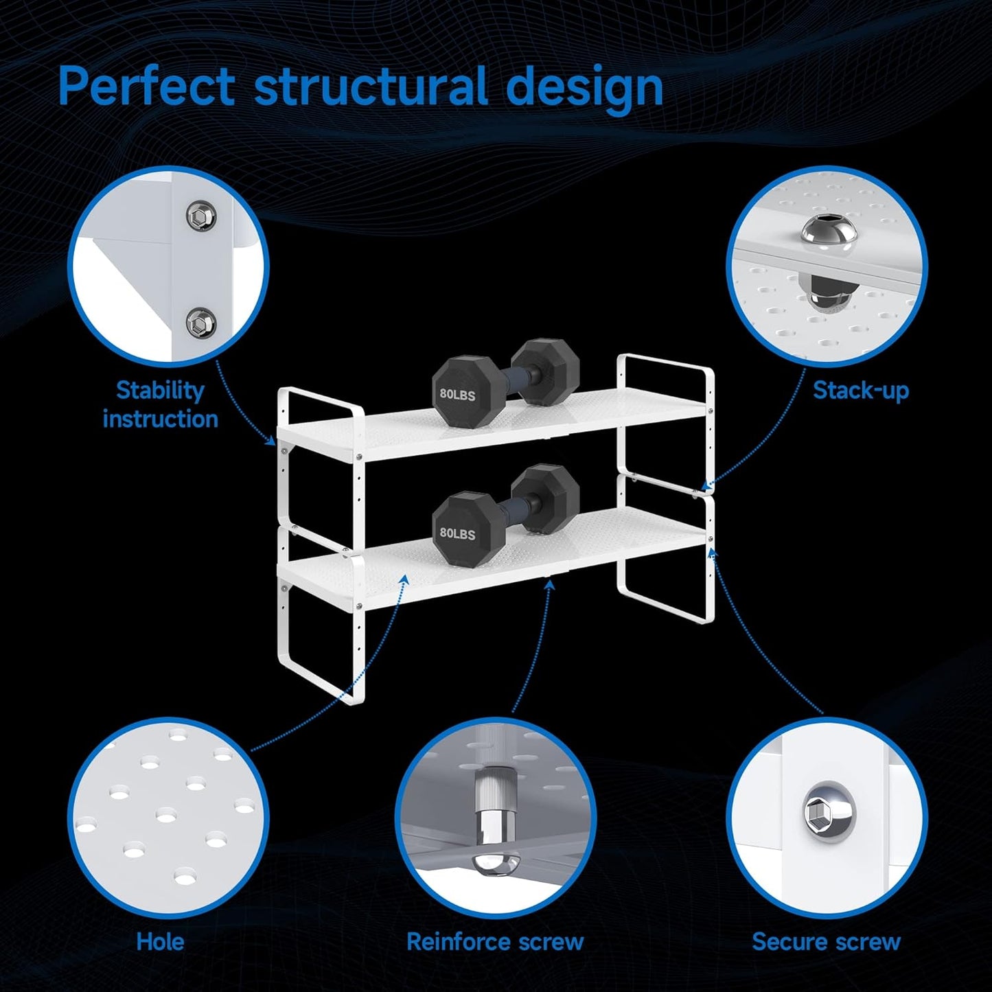 Expandable Cabinet Shelf Organizer Adjustable Metal Spice Rack Stackable Freestanding Counter Storage Shelves for Kitchen Cabinet Under Sink Office Desk (White - 2Pack - L16.5-27'' * W8'' * H9.6'')
