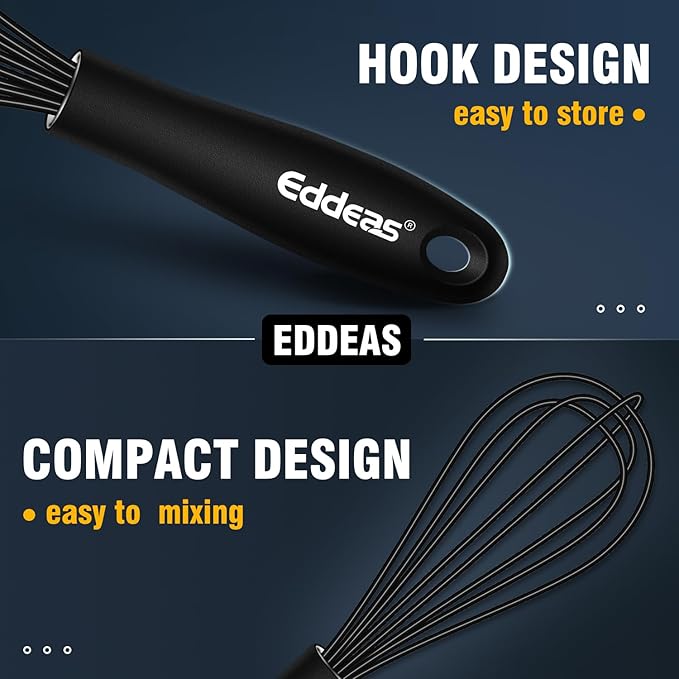Silicone Mini Whisk, Small whisks Non-Stick Tiny Whisks set of 2(5.5in & 7.5in)-Heat Resistant (450°F) Whisks, Balloon Egg Beater Perfect for Whisking, Beating, Mixing, Blending, Black
