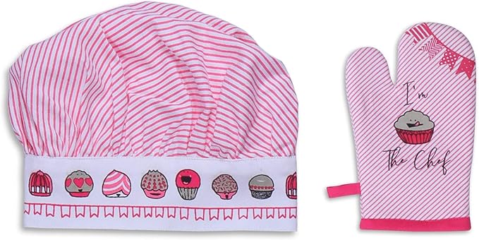 AMOUR INFINI Apron and Hat Set, 3 Pcs- Adjustable Kitchen Apron Oven Mitts Set