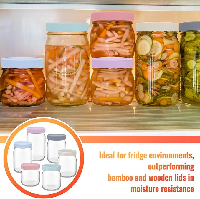 Teenyyou 6 Pcs Mason Jars 3 Wide and 3 Regular Mouth Lids Mason Jar Lids Thickened Leak Proof Lid for 86 mm and 70 mm Wide and Regular Mouth, Reusable Canning Jar Caps (Morandi)