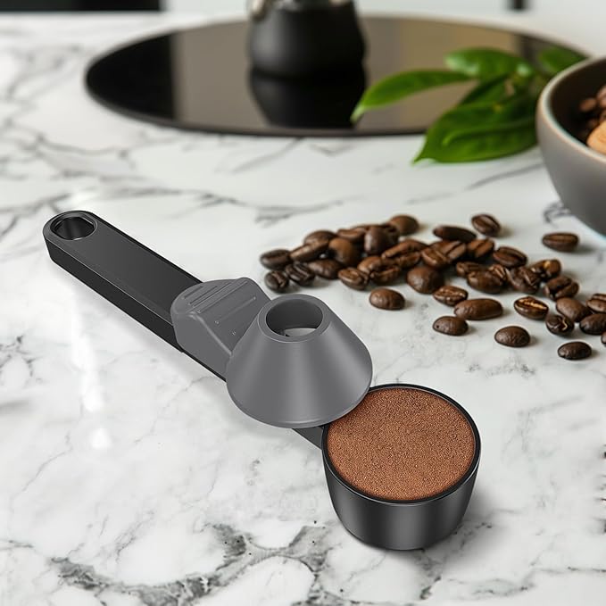 Coffee Scoop & Funnel for Reusable K Cup Refillable Coffee Pods, Coffee Measuring Spoon 2 Tablespoon Capacity, Scoop with Funnel for Ground Coffee, Protein Powder, Tea (Black&gray, 2 Pack)