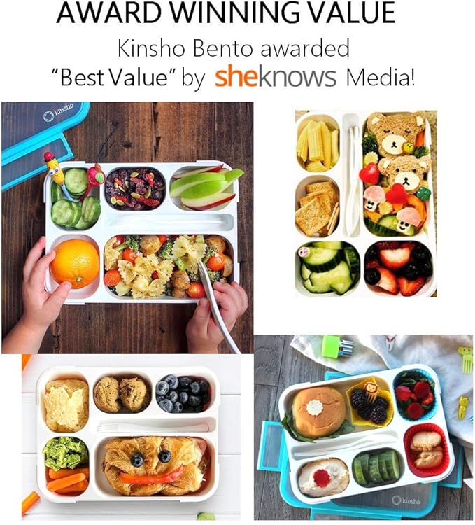 kinsho Lunch Boxes for Kids Boys Teens - Bento Box Set with Insulated Bag and Ice Pack, 6 Compartment Leak Proof Food Container, BPA-Free, Microwave Safe, Ideal for School & Work, Blue