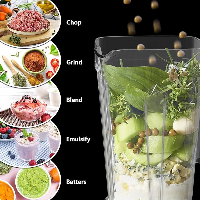 OMMO Blender 1800W, Professional High Speed Countertop Blender with Stainless Steel Blades, 60oz BPA Free Jar for Shakes and Smoothies, Ice and Fruits, Dishwasher Safe