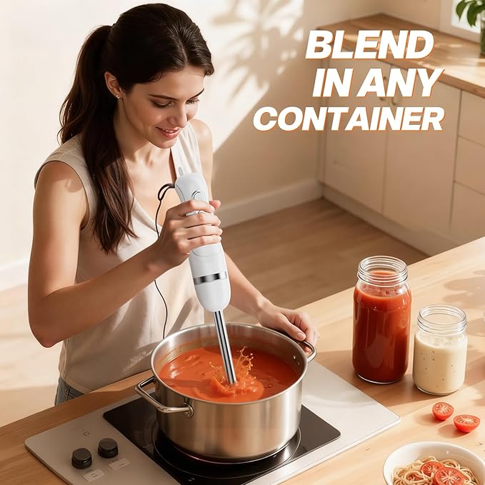 Turelar Immersion Blender Handheld, Corded Electric Blenders Portable Stick Mixer with 2 Mixing Speed and Stainless Steel Blades Emulsifier for Effortless Blending Soup, Smoothies, Puree or Baby Food