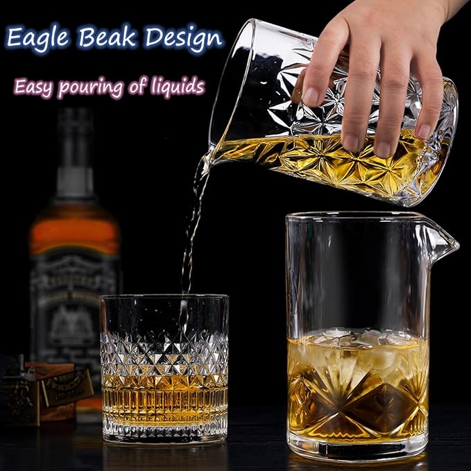 Gusnilo Cocktail Mixing Glass 24oz, Crystal Bar Mixing Glass 710ml for Home Bar, Set of 2