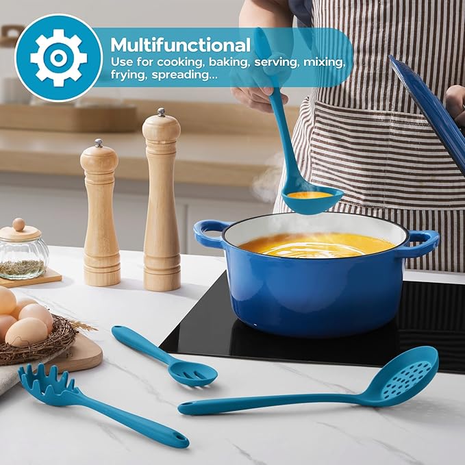 Onader Silicone Cooking Kitchen Utensils Set of 6, Navy Blue Kitchen Utensils Gadgets Set for Nonstick Cookware, Non Toxic & Dishwasher Safe