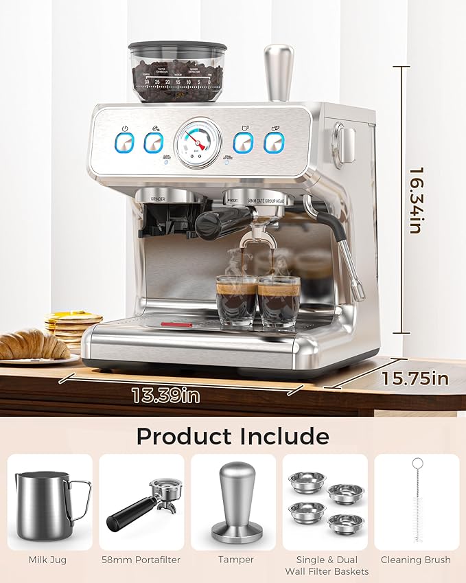 Kndko Dual Boiler Espresso Machine-Simultaneous Coffee & Steam, 20 Bar Espresso Coffee Machines with Grinder, Professional Expresso Coffee Maker for Home, Coffee Shop, Small Café