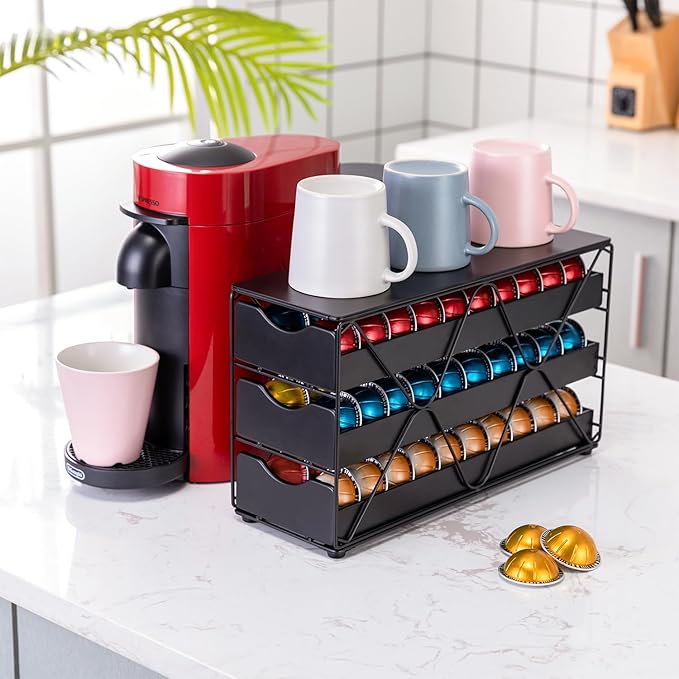 FlagShip for Nespresso Pod Holder Vertuo Pod Drawer Large Mullti Tier Coffee Pod Holder(3 Tier (60Pods Capacity))