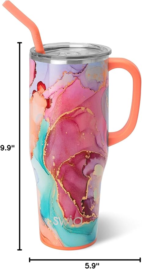 Swig Life 40oz Mega Mug, 40 oz Tumbler with Handle and Straw, Cup Holder Friendly, Dishwasher Safe, Extra Large Insulated Tumbler, Stainless Steel (Dreamsicle)