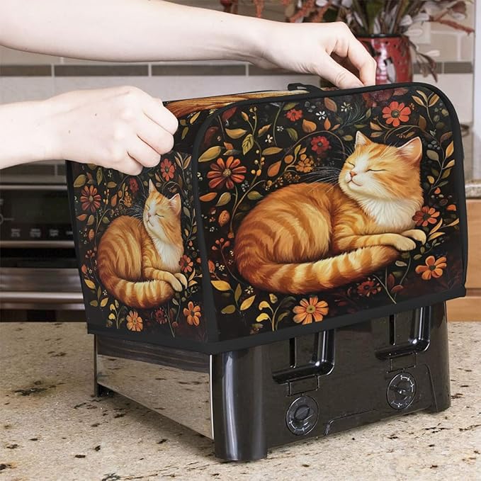 Animal Flower Cat Kitten Toaster Cover 4 Slice Dust and Fingerprint Protection Toaster Bread Maker Covers Washable Kitchen Small Appliance Covers for Kitchen Accessories Decor Bakeware Women Gift
