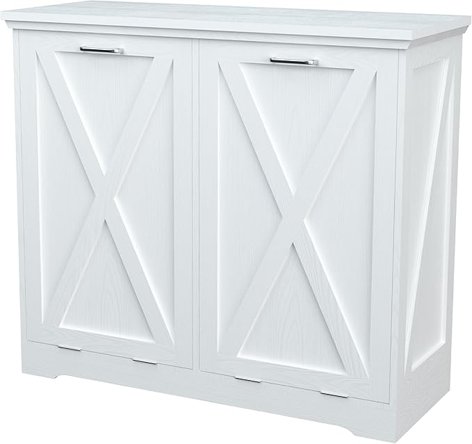TOLEAD Tilt Out Trash Can Cabinet, 10 Gallon Kitchen Trash Cabinet Hidden Trash Can with Deodorizing & Negative Ion Pet Proof for Kitchen,Dining Room, Living Room,Double White