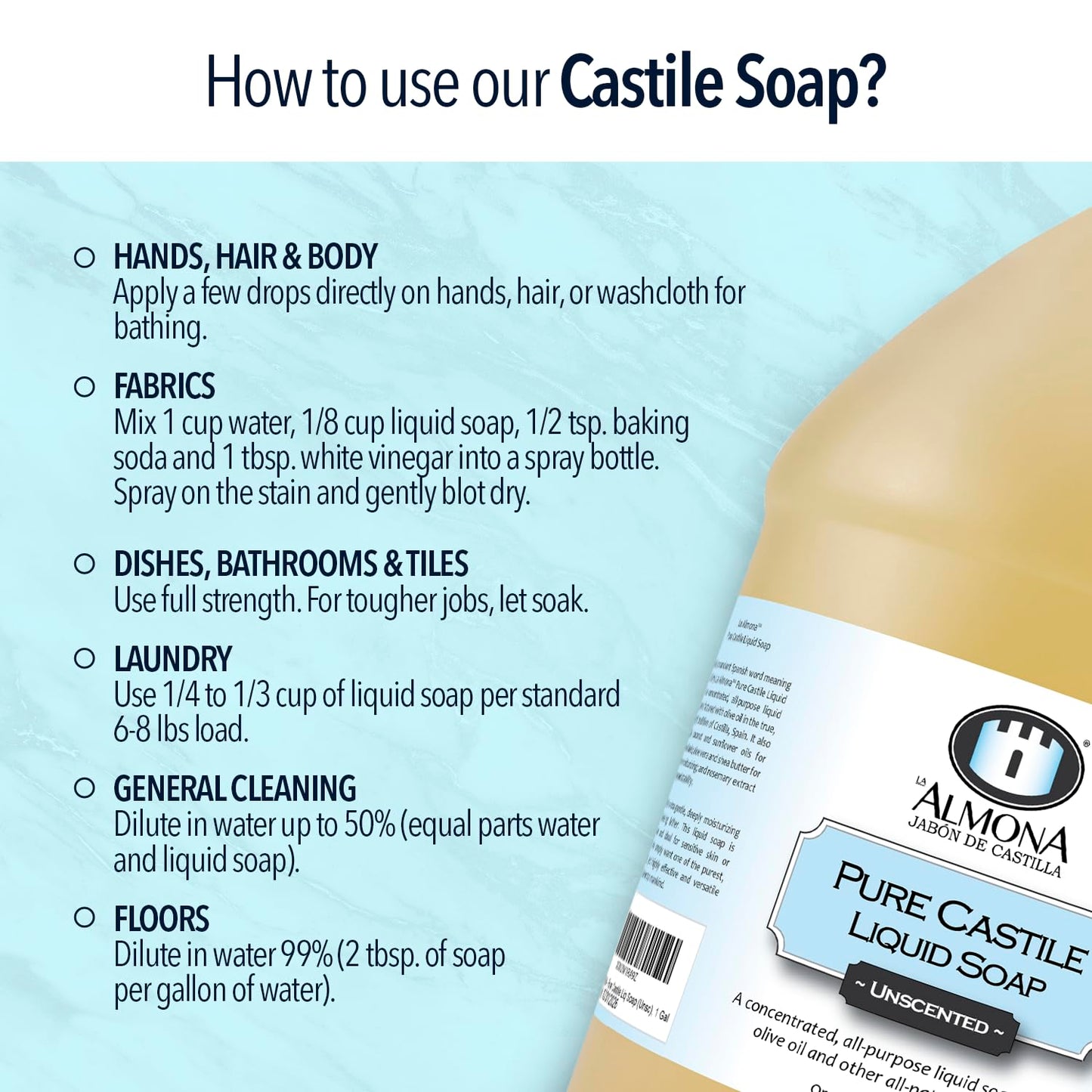 Pure Castile Liquid Soap, LEMON, 1 Gallon - Multipurpose: Hands, Face, Body, Laundry, Dishes & More - For Sensitive Skin, All-Natural Ingredients, Scented with Essential Oils