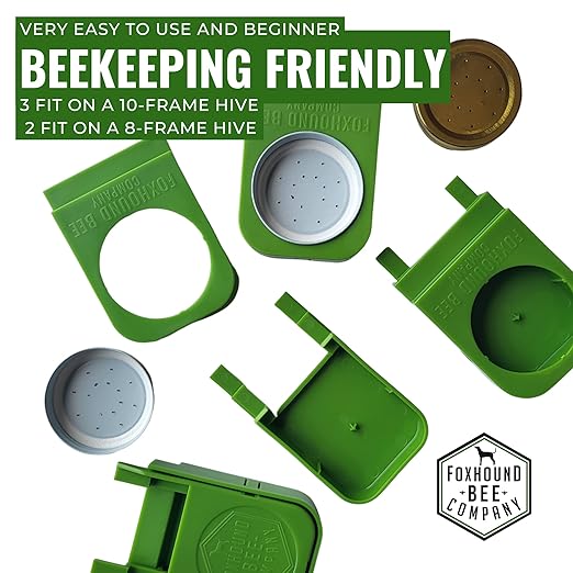 Foxhound Bee Company Front Entrance Honey Bee Feeder and Lid for Feeding Bees Water or Sugar Syrup from The Front of The Hives in Beekeeping - 4 Pack