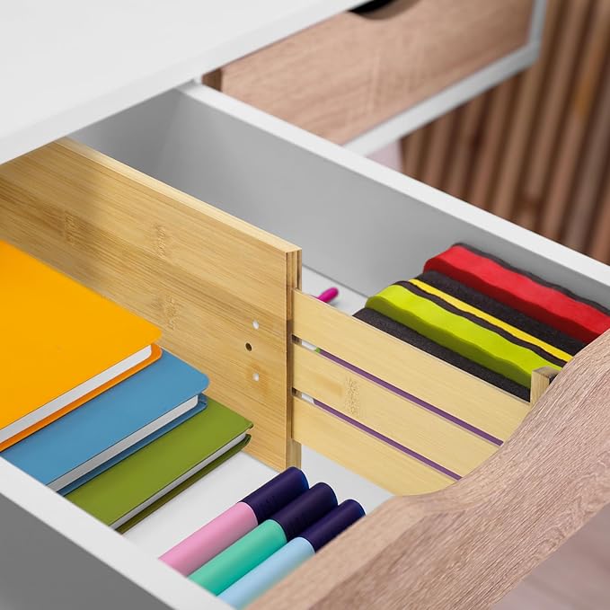 DoubleFill 4 Pcs Deep Bamboo Drawer Dividers, Deep Kitchen Dresser Drawer Organizer with Spring Loaded for Clothes, Adjustable Expandable from 15-22 Inch (Wood Color,6 Inch)