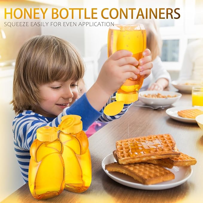 Mifoci 50 Pack 14 oz Clear Plastic Honey Jar with Lids Containers in Bulk Refillable Condiment Squeeze for Easy Storing and Dispensing
