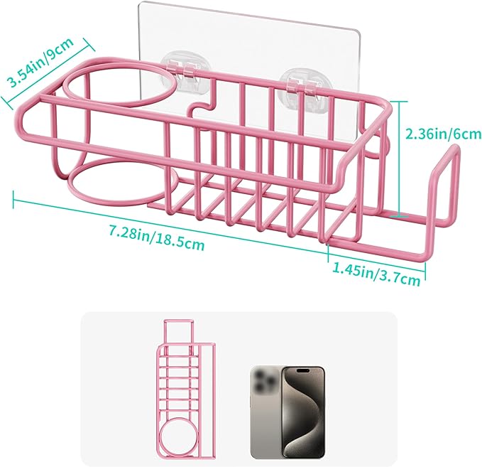 HapiRm Sink Caddy Sponge Holder - No Drill Sponge Holder for Kitchen Sink, Rustproof and Waterproof Kitchen Organizer - Pink