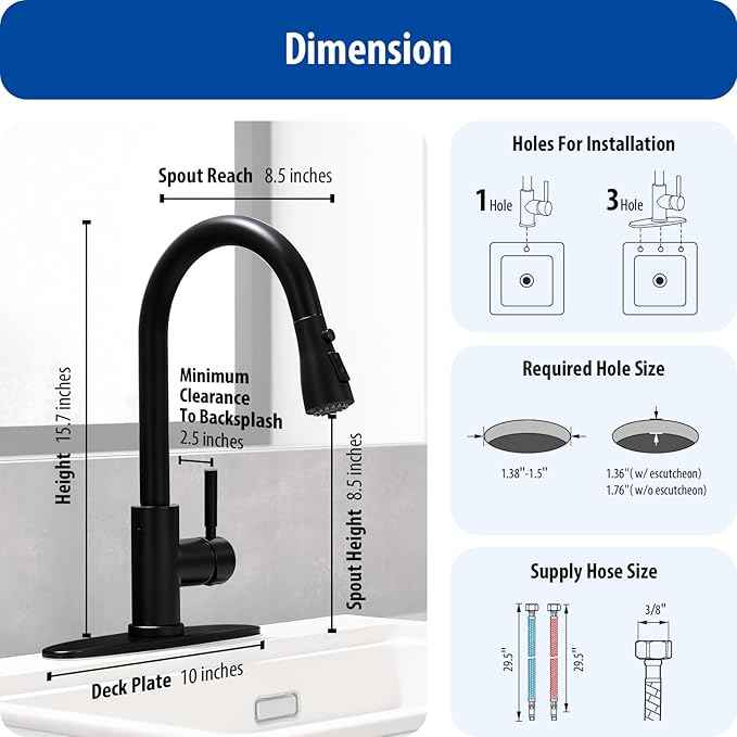 WEWE Black Kitchen Faucet, Touchless Kitchen Faucet with Pull Down Sprayer - Matte Black Single Handle Kitchen Faucets Hands-Free Activated Stainless Steel Kitchen Sink Faucet
