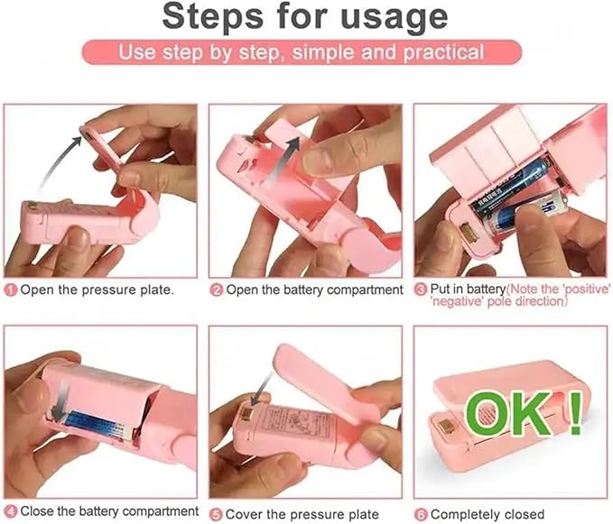 Sealing Machine, 6pcs Mini Heat Bag Packaging Sealer Portable Plastic Bag Clip Sealing Machine Food Storage Sealer Snack Sealer Kitchen Helper(White)