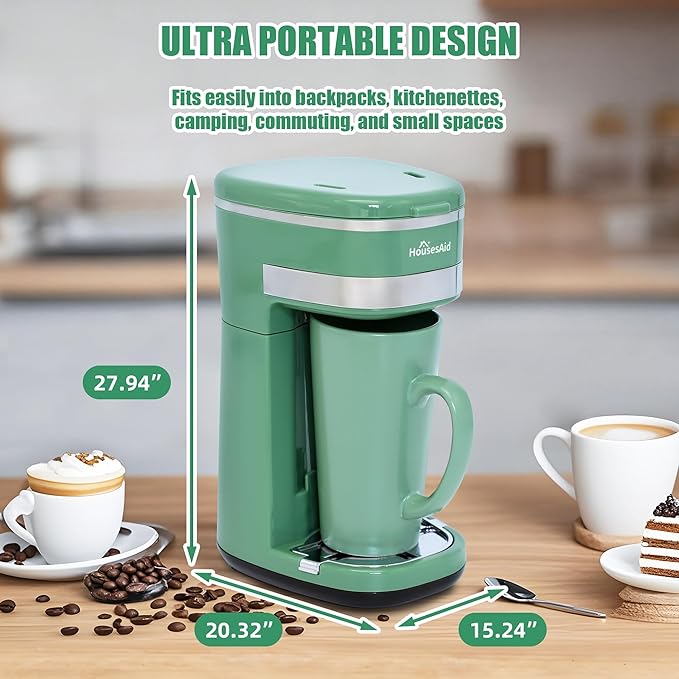 Coffee Machine, Single Serve Coffee Maker, One Cup Coffee Maker with Reusable Filter & One-touch Control Button, Portable Brewer for Camping, Travel & Home, Easy To Clean& Store,15oz/450ml
