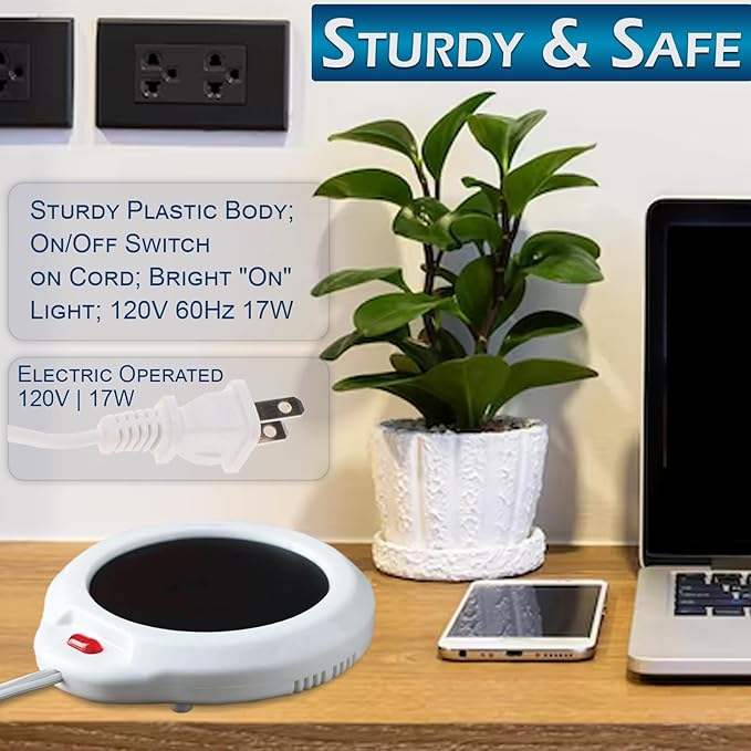 Home-X Mug Warmer, Desktop Heated Coffee & Tea - Candle & Wax Warmer (White)