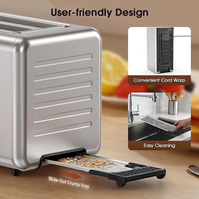 Toaster 4 Slice Long Slot with Digital Touchscreen & 1-Touch Memory for Family | Stainless Steel for Bagels & Artisan Bread | Defrost Reheat & Single-Slice Modes