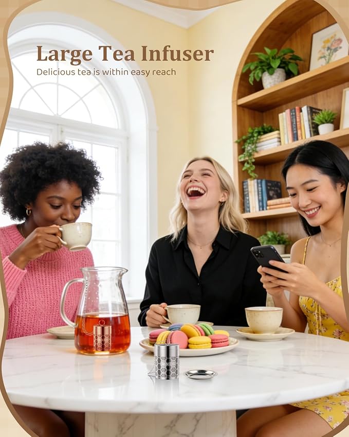 House Again Large Tea Infusers, Extra Fine Mesh Tea Strainers for Loose Tea, Slim Threaded Lid & 304 Stainless Steel, Filter Bags Diffusers, Loose Leaf Tea Steeper for Brew Tea Spices & Seasonings