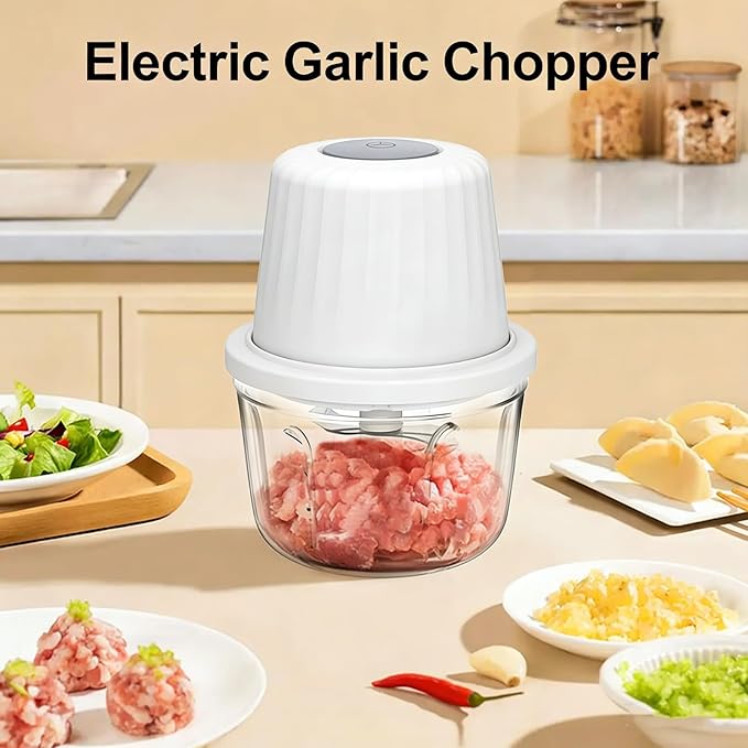 6-Blade Wireless Electric Garlic Chopper, Garlic Grinder, Small Food Processor with 400ml Cup, USB Charging, Cordless Portable for Garlic, Onion, Vegetables